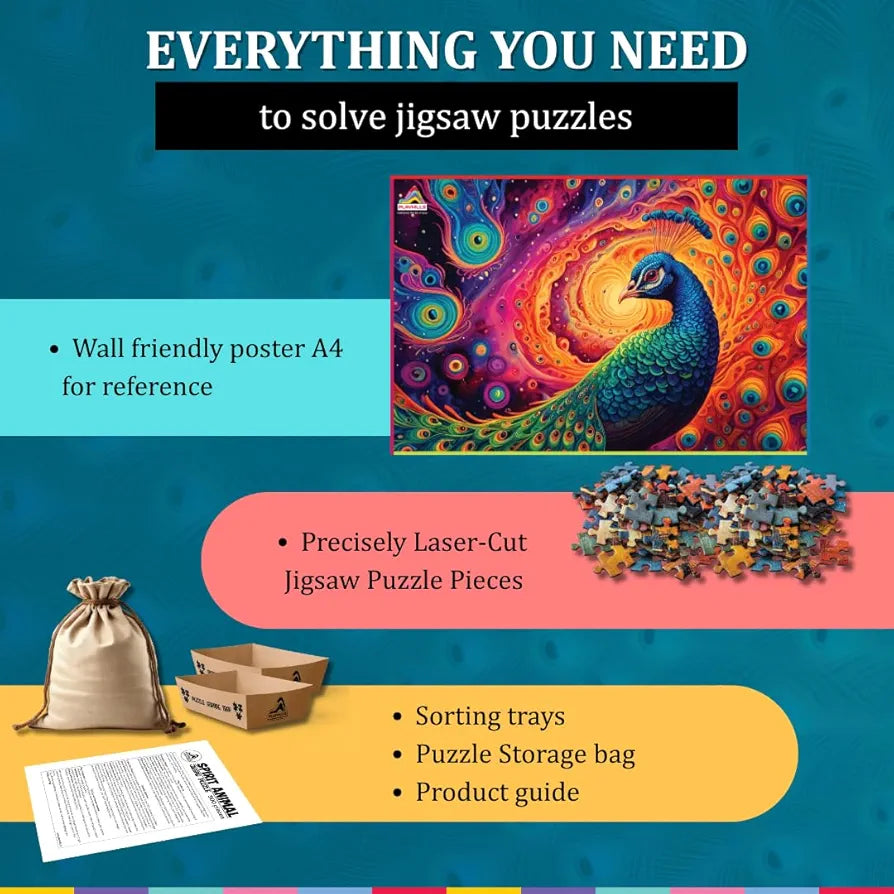 The Precious Peacock  Spirit Animal Wooden Jigsaw Puzzle by Playhills for Children and Adults 13+ Years| Perfect Holiday/Party Gift | Family Activity Games