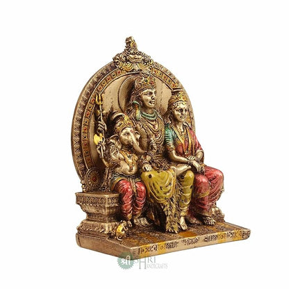 Indicast 8" Inch Cold Cast Resin Shiva With Ganesh & Parwati Showpiece Antique Decor | Metal Finish