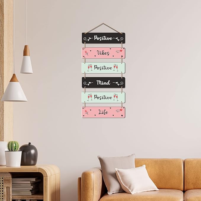 Artvibes Decorative Wall Hanging Wooden Art Decoration Item for Home Decor | Quotes Decor Item | Mdf Wall Decoration | Set of 6