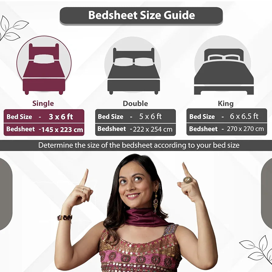 Divine Casa 144 TC 100% Cotton Bedsheet for Single Bed with 1 Pillow Cover Scarlet Colour Grey