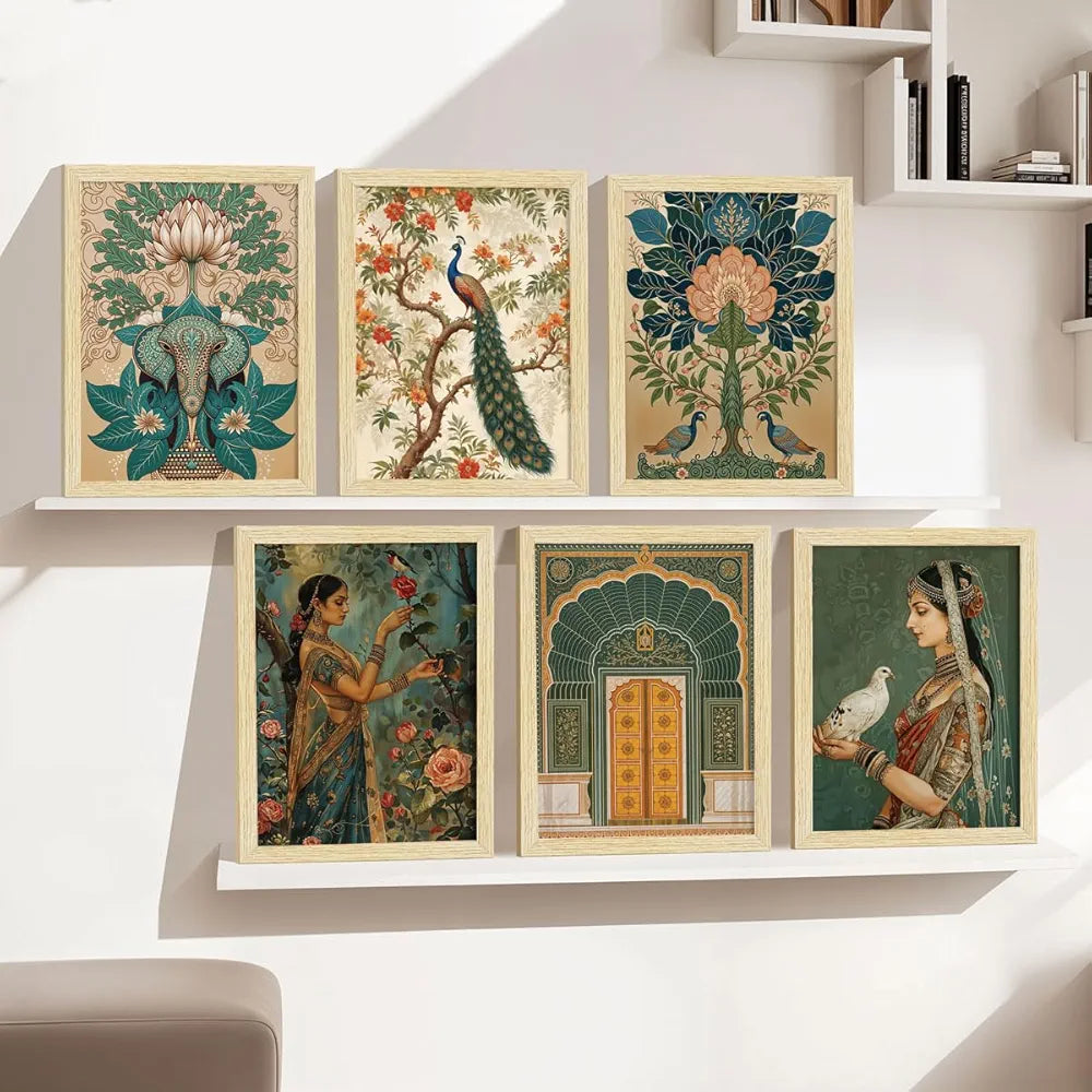 ArtX Paper Rangmala Indian Madhubani Art Paintings with Frame Madhubani-SO6-02 Set of 6