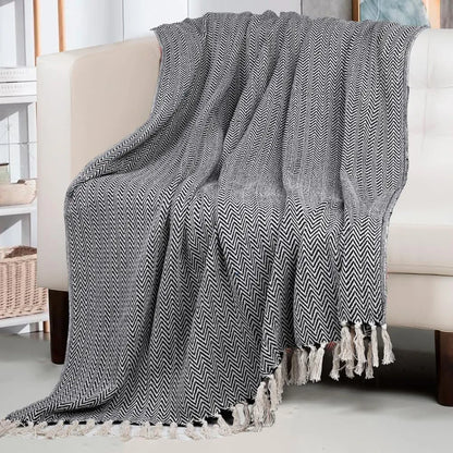 Homadorn All Season Cotton Weaved Throw Blanket Colour Black