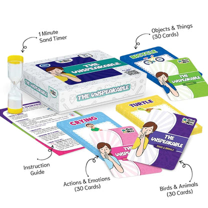 GiniMini The Unspeakable Word Guessing Game for Kids Aged 5 Plus Fast-Paced Educational and Party Game 90 Cards One Minute Sand Timer and Manual Improves Vocabulary Communication and Thinking Skills