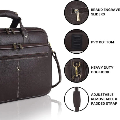 WildHorn Leather 15 inch Laptop Bag for Men I Padded Laptop Compartment I Carry Handles with Adjustable Strap