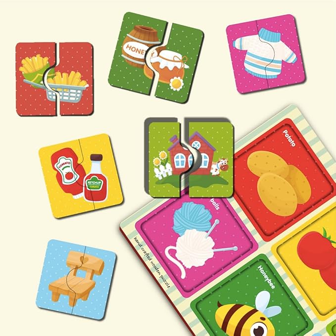 Mini Leaves 2 Piece Wooden Jigsaw Puzzle Set of 6 | Montessori Early Educational Pre School Puzzle Toys for Kids