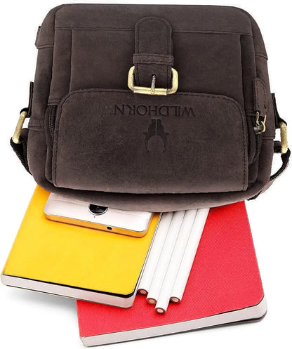 WildHorn Leather Sling Messenger Bag for Men I Multipurpose Crossbody Bag I Travel Bag with Adjustable Strap I Utility Bag I Dimension : L-6 inch W-2.7 inch H-8.5 inch