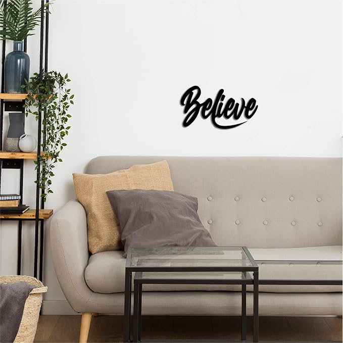 Ecraftindia Believe Black Engineered Wood Cutout Wall Art Decor | Wall Decoration Items | Wooden Wall Decor Item