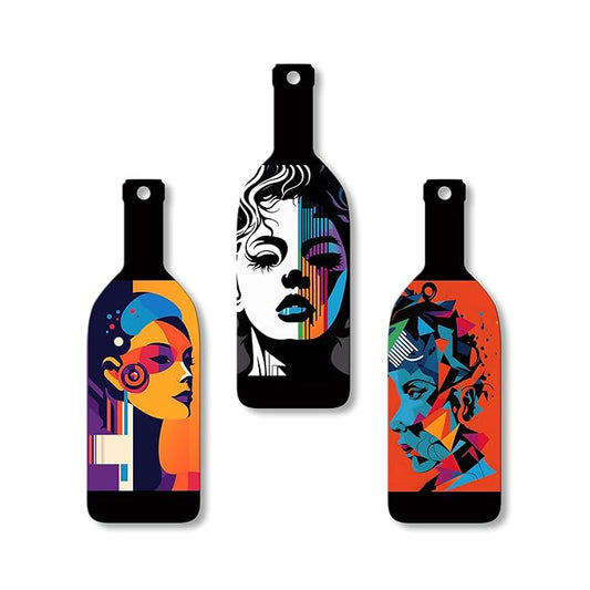 Artvibes Modern Abstract Art Portrait Wooden Wall Hanging for Home Decor | Set of 3