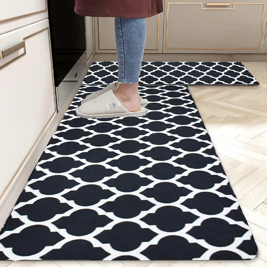 Ishro Home Velvet Premium Kitchen Mats For Floor Kitchen Runner 2 Pcs Set Colour Black Diamonds