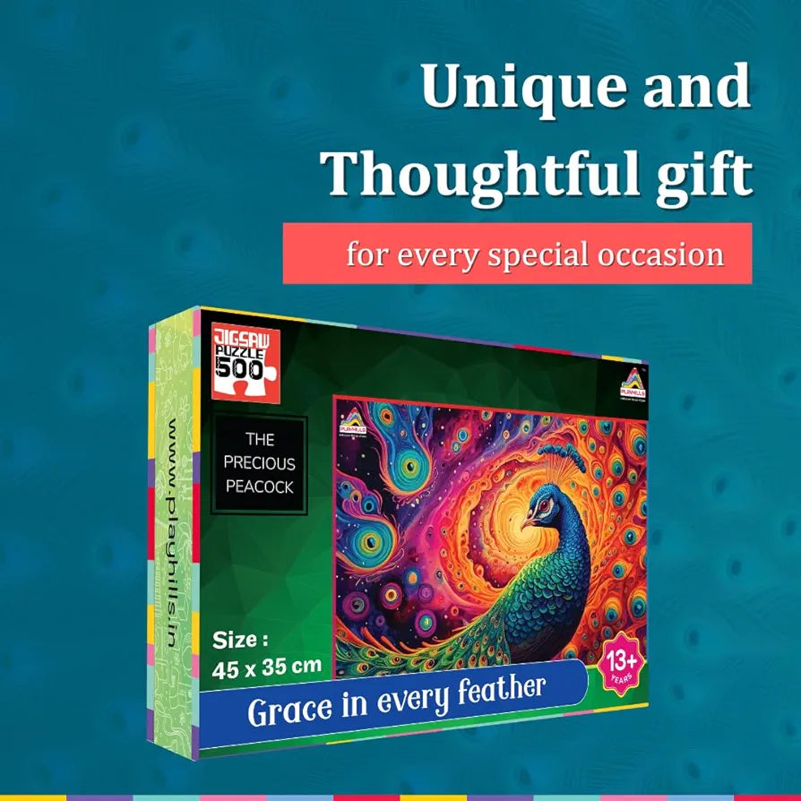 The Precious Peacock  Spirit Animal Wooden Jigsaw Puzzle by Playhills for Children and Adults 13+ Years| Perfect Holiday/Party Gift | Family Activity Games