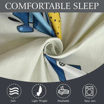 Fresh From Loom Glace Cotton Wrinkle Free Soft Hypoallergenic Bed Sheet Cartoon Printed Single Bedsheet Bedsheet with 1 Pillow Cover 144 TC Multi-Color 2