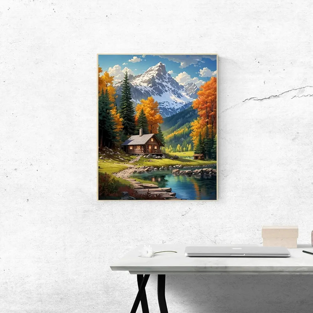 TREXEE DIY Mountain Paint by Numbers Kit for Adults & Kids Beginner Cabin Adult Paint by Number Kits On Canvas Mountain Acrylic Oil Painting Kit for Beginners Adults PNB 