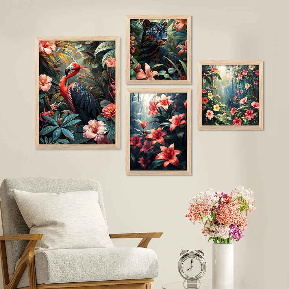 Kotart Floral Theme Digital Painting Minimal Wall Art Prints Set of 4 frames J