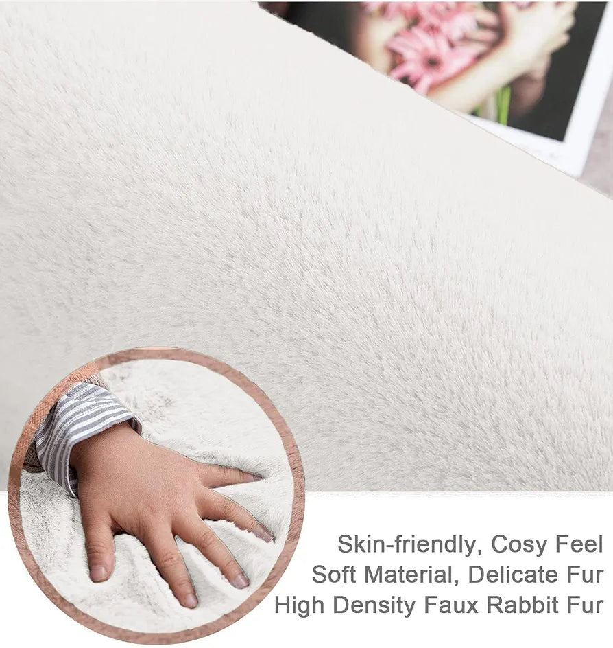 Luxe Home International Ruffle Floor Rug Rabbit Fur 1000 GSM Living Room Foot Mats 4 X 6 FtColour White