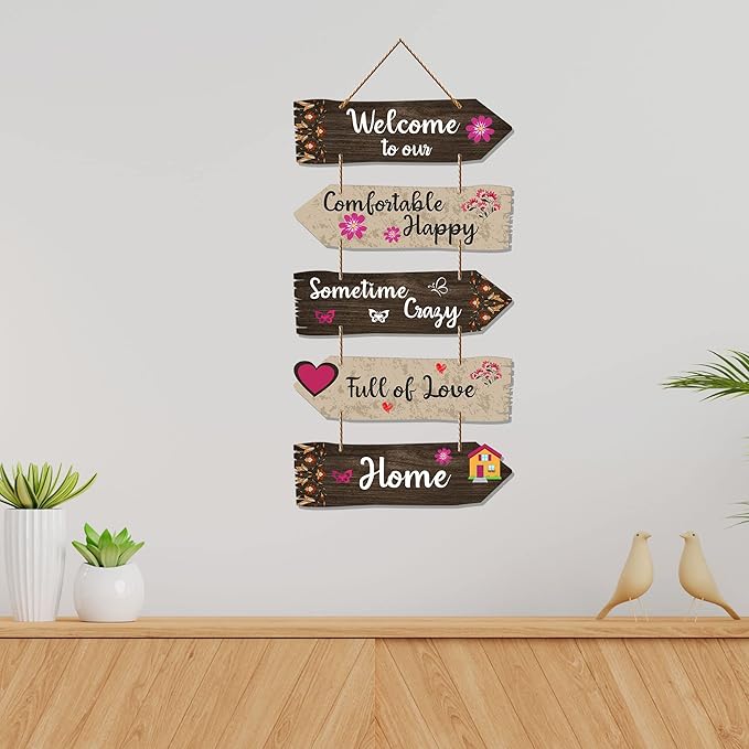 Artvibes Home Quotes Decorative Wall Art Wooden Wall Hanger for Living Room | Set of 5