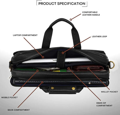 WildHorn Classic Leather 16 inch Laptop Messenger Bag for Men I Office Bags I Travel Bags I Carry Handles with Adjustable Strap I Dimension: L- 16 inch H-12 inch W- 4 inch