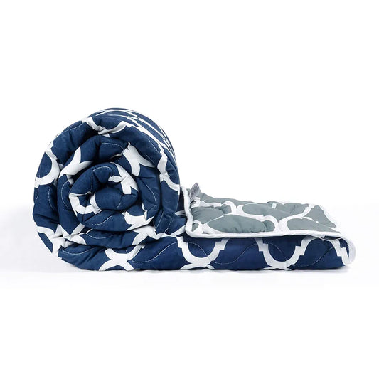 Divine Casa Microfibre 120 GSM All Season Abstract Printed Comforter Single Bed Reversible Single Size Blanket Colour Duvet Navy Blue and White