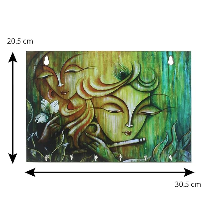Ecraftindia Radhe Krishna Theme Wooden Key Holder With 6 Hooks