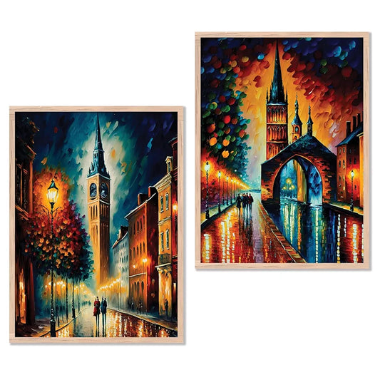 Kotart Premium Digital Painting with Frame for Home Decoration Iconic City Painting Pack of 2 Design01