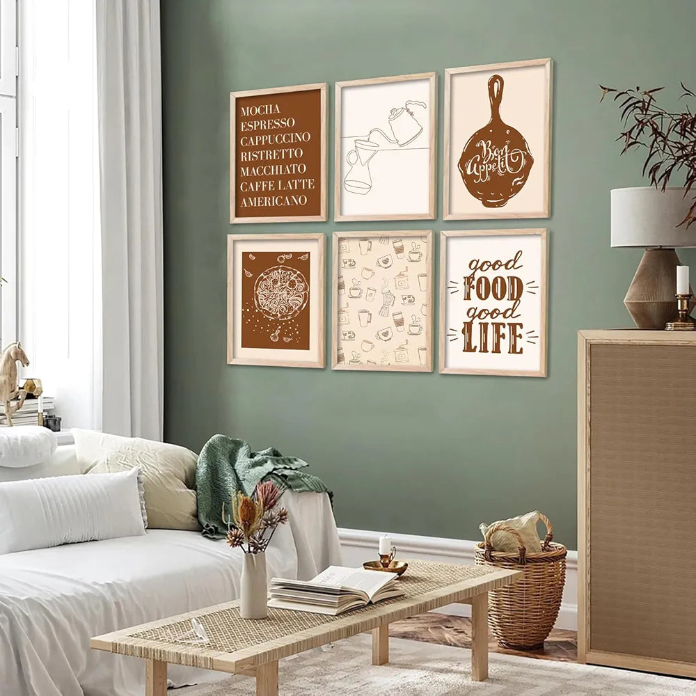 Kotart Restaurant Theme Digital Painting for Kitchen Restaurant Cafe Wall Decoration Pack of 6 C