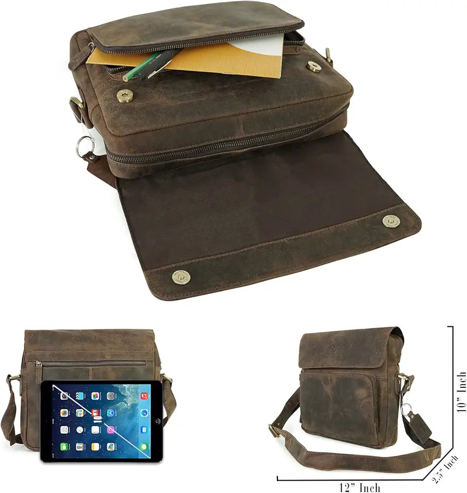 Goatter Men's Hunter Leather 12 Inch Messenger Bag [GTHT-11]