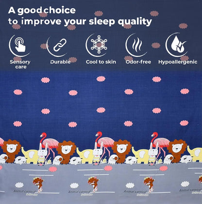 Fresh From Loom Glace Cotton 300 tc Wrinkle Free Soft Hypoallergenic Elastic Fitted Cartoon Printed Bedsheets For Kids With 1 Pillow Jungle Blue Smallsingle