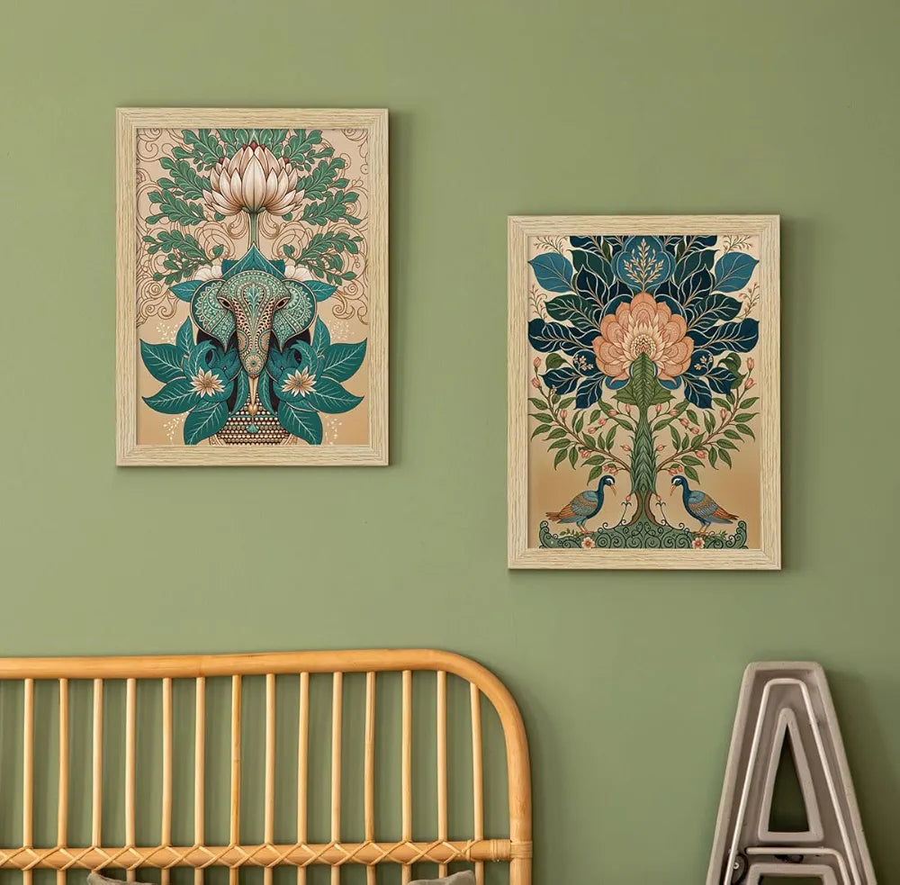 ArtX Paper Rangmala Indian Madhubani Art Paintings with Frame Madhubani-SO6-02 Set of 6