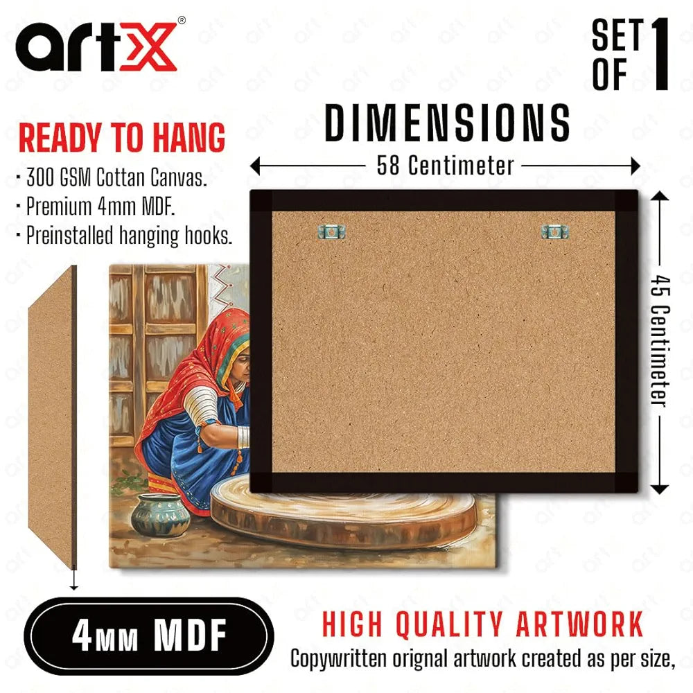 ArtX Paper Woman Making Pots AXDMD-0102-VIL Indian Village Scene Nature Wall Art Painting