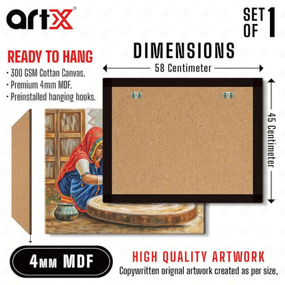 ArtX Paper Woman Making Pots AXDMD-0102-VIL Indian Village Scene Nature Wall Art Painting