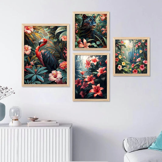Kotart Floral Theme Digital Painting Minimal Wall Art Prints Set of 4 frames J