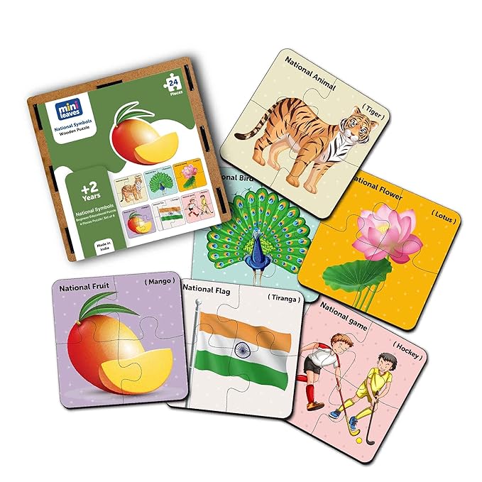 Mini Leaves India's National Symbols With Pictures Wooden Puzzles for Kids and Learning Educational | Learn, Play, and Explore Toys