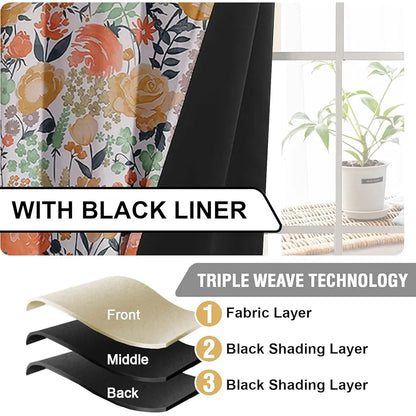 Cloth Fusion Blackout Printed Premium Door Curtains 7 Feet Long Set of 2 White Roses