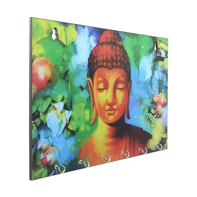 Ecraftindia Lord Buddha Theme Wooden Key Holder With 6 Hooks