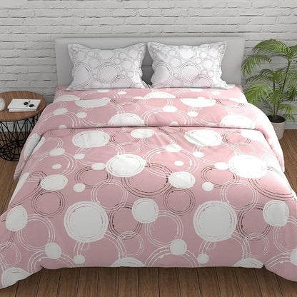 Huesland by Ahmedabad Cotton 144 TC King Size Bedsheet Cotton with 2 Pillow Covers | Sphere | Pastel Peach & Off White