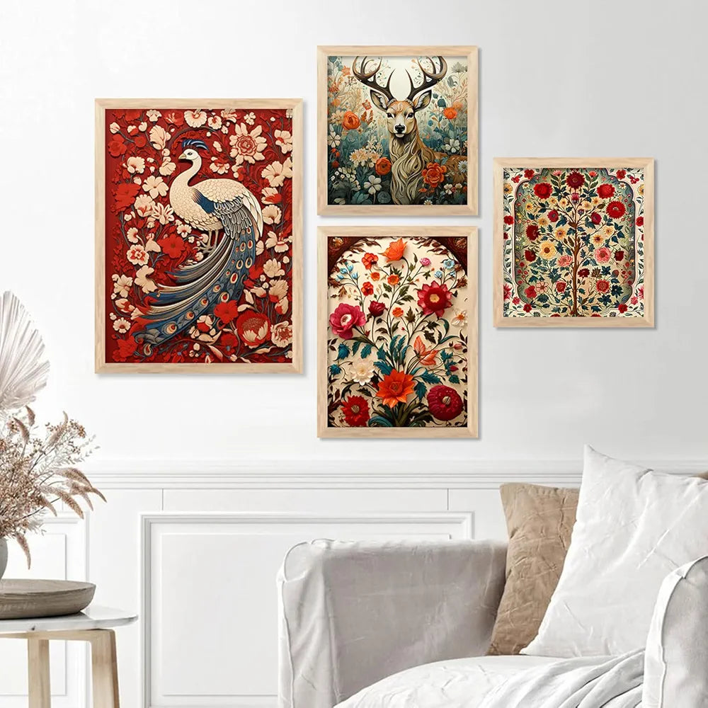 Kotart Madhubani Art Paintings with Frame Traditional Framed Painting Set of 4 Frames E