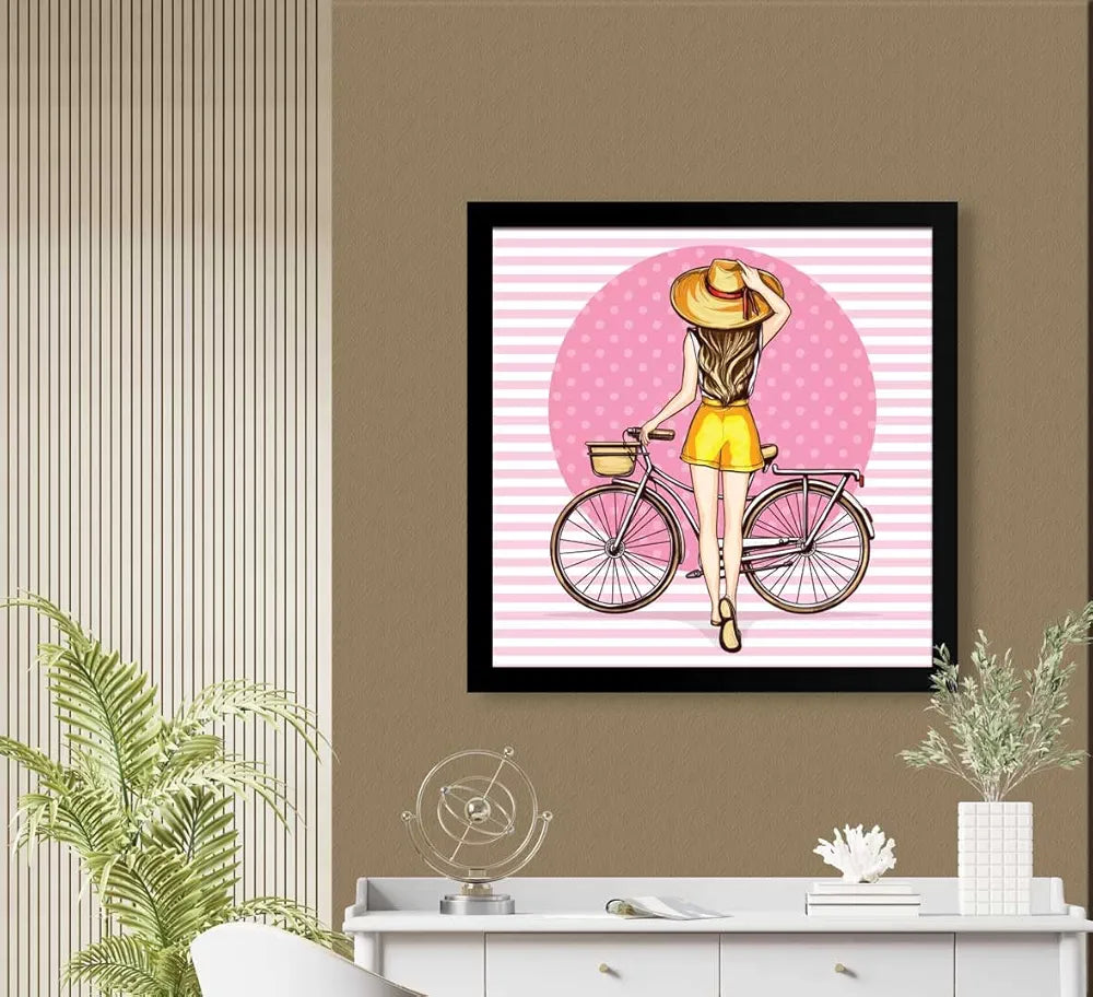 ArtX Woman Cycle Pink Background Pop Art Big Canvas Painting