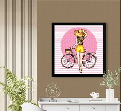 ArtX Woman Cycle Pink Background Pop Art Big Canvas Painting
