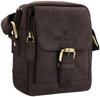WildHorn Leather Sling Messenger Bag for Men I Multipurpose Crossbody Bag I Travel Bag with Adjustable Strap I Utility Bag I Dimension : L-6 inch W-2.7 inch H-8.5 inch