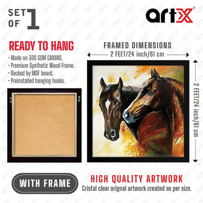 ArtX Two Horse Big Canvas Painting For Bedroom and Living Room With Frame
