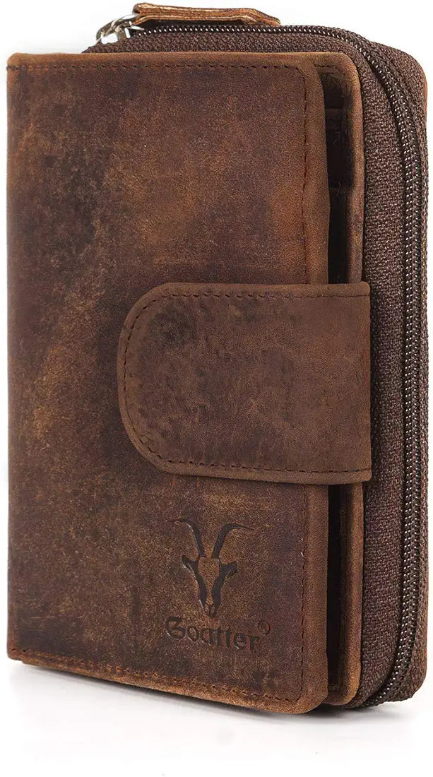 Goatter Men's Hunter Leather RFID Blocking Wallet, Big Size 