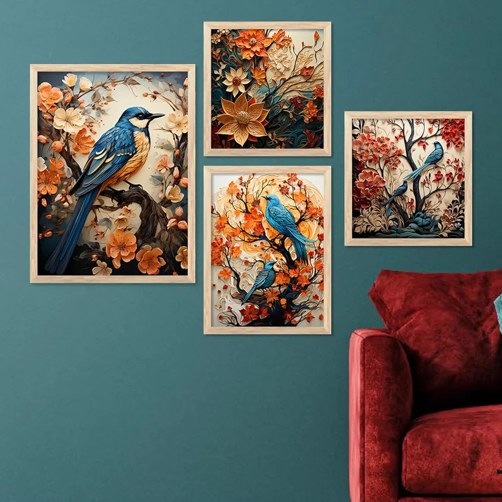 kotart Nature Inspired wall Art Paintings with Frame Set of 4 Frames D