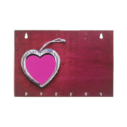 Ecraftindia Heart Theme Wooden Key Holder With 6 Hooks