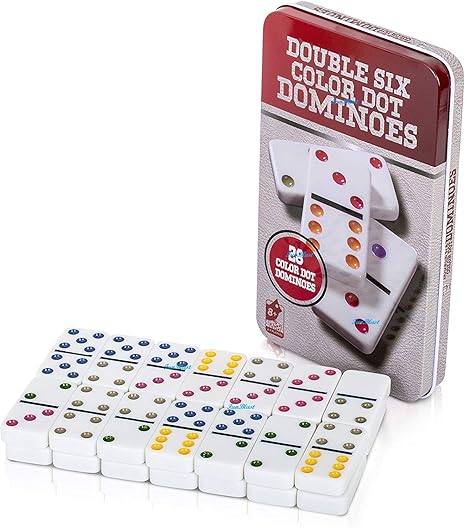 FunBlast Double 6 Color Dot Game Set White Dominoes 28 Piece Set Toy in Tin Case 6 Dot Educational Game
