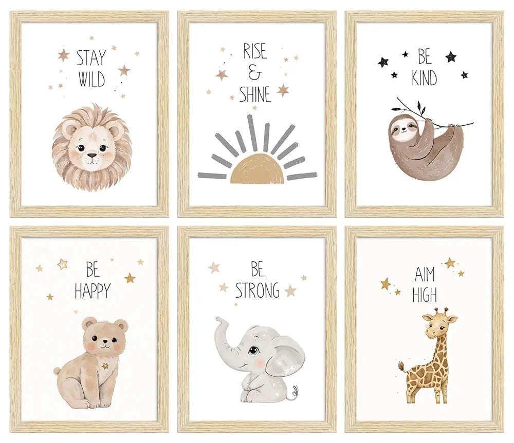 ArtX Wall Paintings Animals-03 Kids Room Wall Frame Kids Room Set Of 6