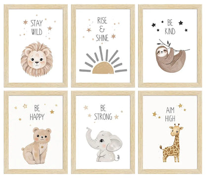 ArtX Wall Paintings Animals-03 Kids Room Wall Frame Kids Room Set Of 6