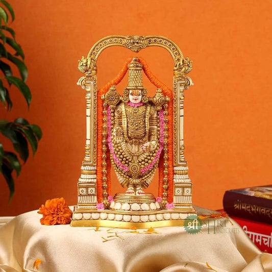 Indicast 8" Inch Tirupati Balaji Fine Painting Idol Decorative Showpiece Handcrafted Balaji Murti for Home Office