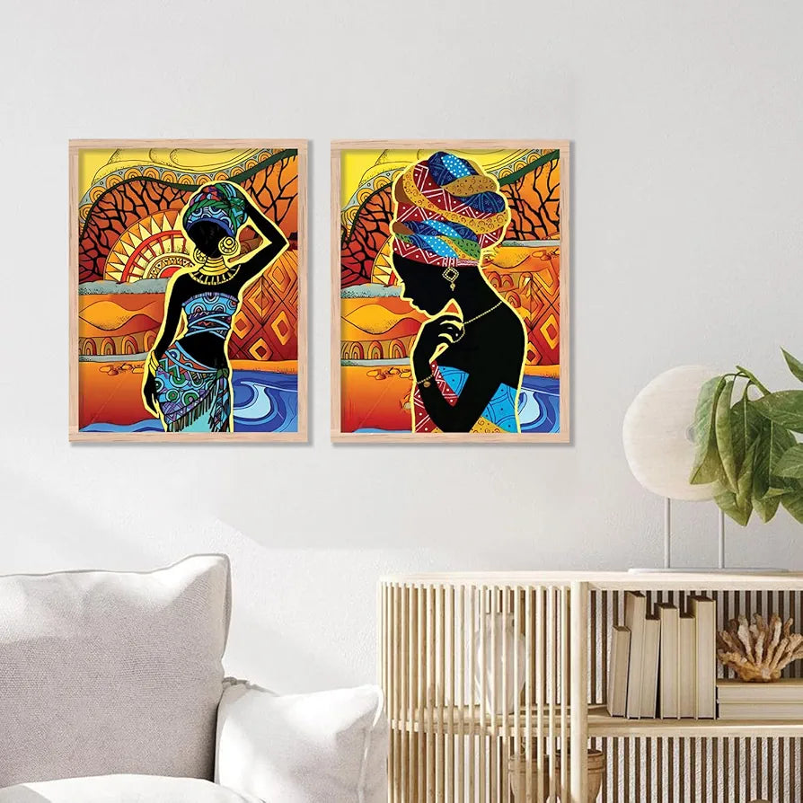 Kotart Premium African Woman Digital Painting with Frame for Home Decoration Pack of 2 Design06