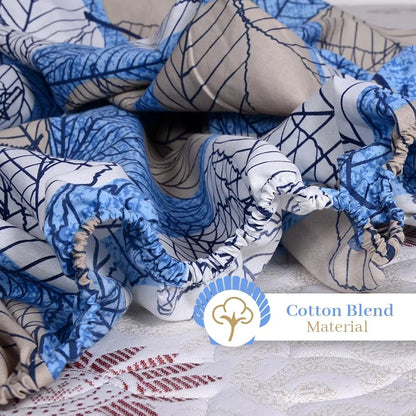 Divine Casa 144 TC Cotton Fitted Bedsheet for Single Bed 100% Cotton Floral Blue Size Colour Lichen Blue