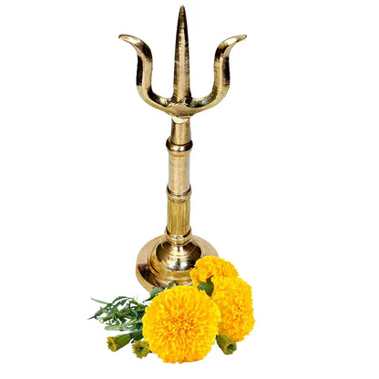 Anciently Brass Trishul on Stand | Brass Thirisoolam on Stand | Brass Soolam on Stand 7 Inches Height, Gold Colour