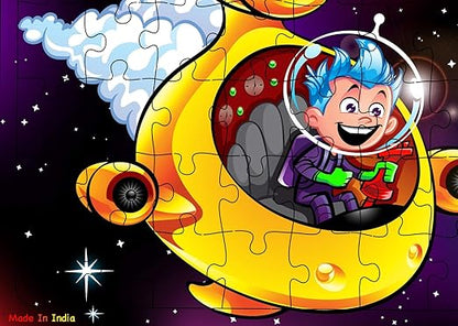 Fiddlys 40 Pcs Paperless Wooden Jigsaw Puzzle for Boys & Girls Learning Educational Toy for 4 Years and Above | Space Hero
